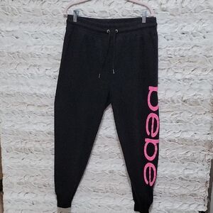 Bebe Joggers Black With Pink Brand Spellout On Leg, Size 1X Streetwear